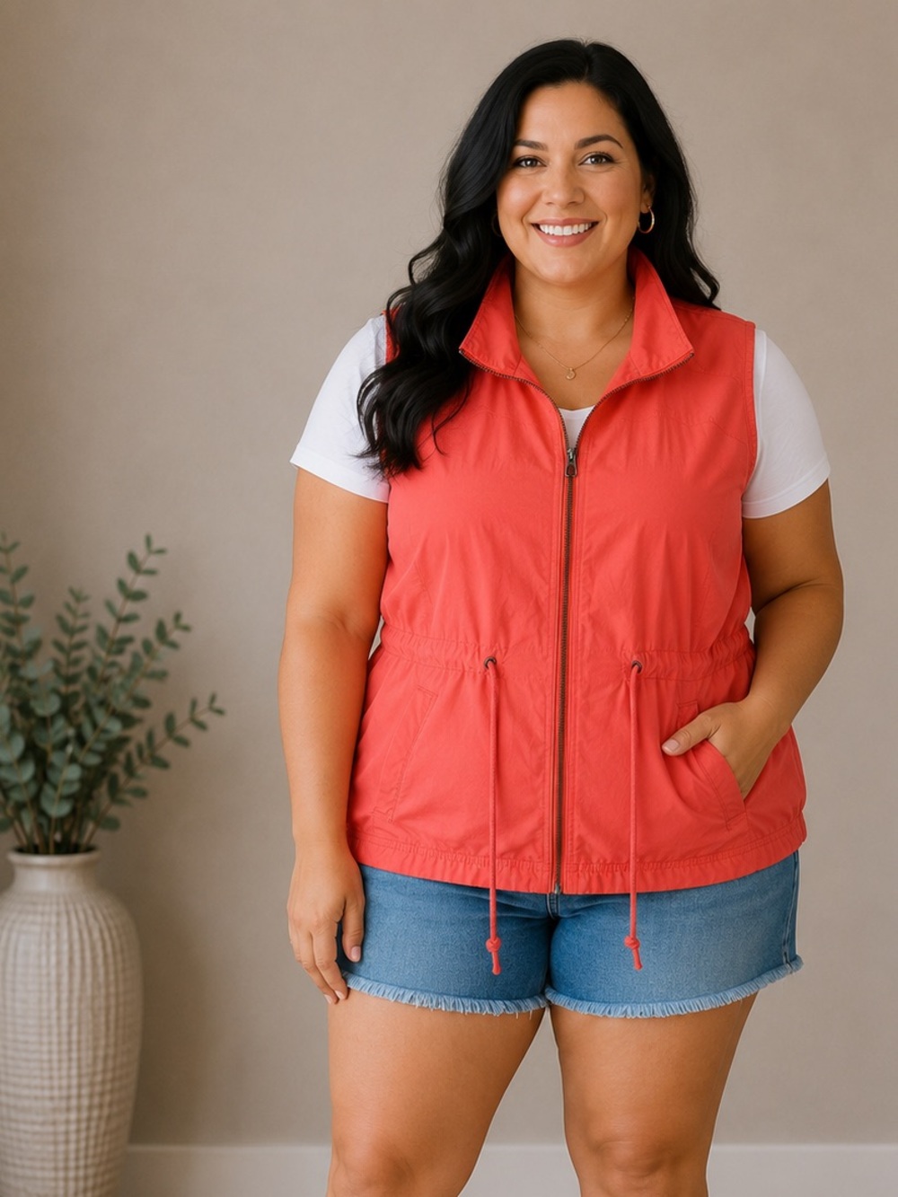 Columbia Sleeveless Coral Drawstring Waist Vest